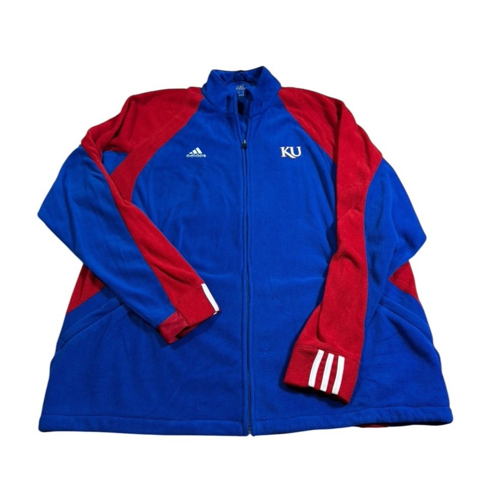 Vintage Adidas Men's‎ Size XL Kansas University Full Zip Fleece Jacket Blue